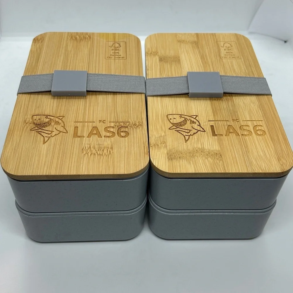 Bamboo and Gray Bento Japanese Wood Bento Lunch Boxes 2 Layer. Set of two
